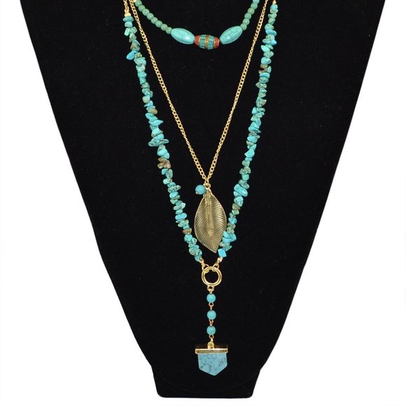 3 Layers Bohemian Turquoise Necklace - Picture 1 of 6